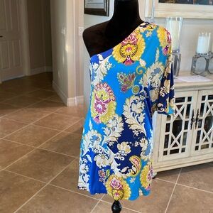 Freshine one shoulder minidress, paisley print, size medium